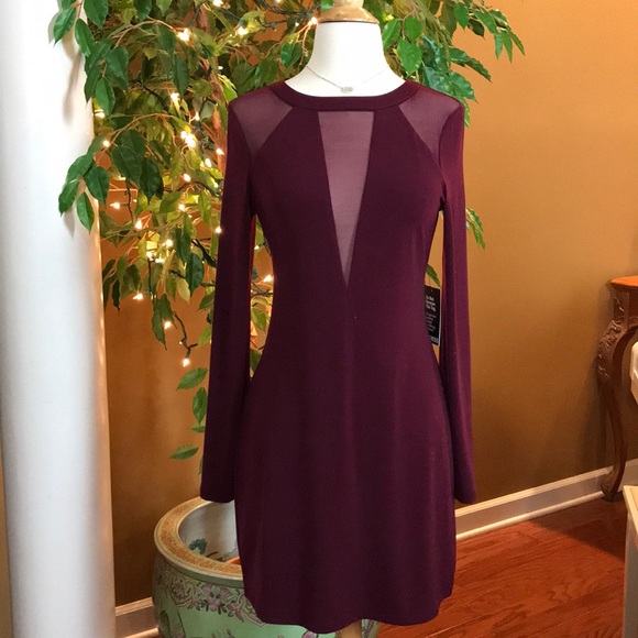 Express Dresses & Skirts - NWT EXPRESS WINE COLORED DRESS SHEER SHOULDERS SM